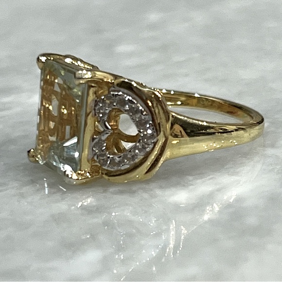 Green Amethyst White Zircon 14K YG Sterling Silver Ring - Picture 4 of 13